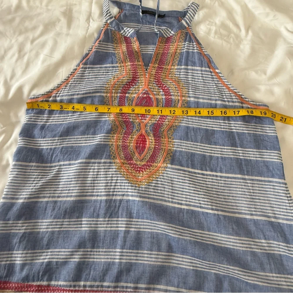 TMHL Anthropologie Blue & White Sleeveless Tank With Orange & Red Embroidery L - Picture 6 of 7
